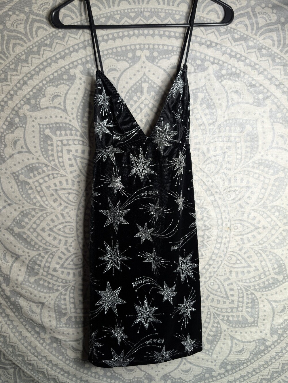 Victoria's Secret Black Velvet Mini Dress with Silver Star Sequin Detail
